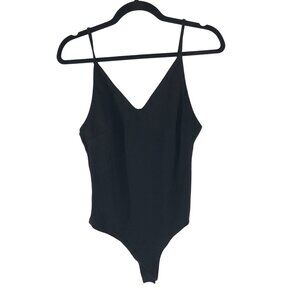 Shinestar Womens Bodysuit Sleeveless V Neck Black Stretch L